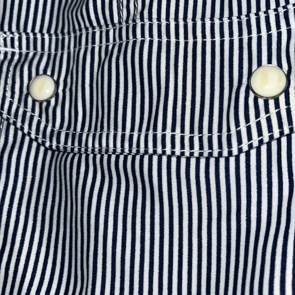 Swim trunks 28 TW 👁 CE Navy Pinstripe Swimming Unlined Velcro Fly 9 Inseam - Picture 2 of 11